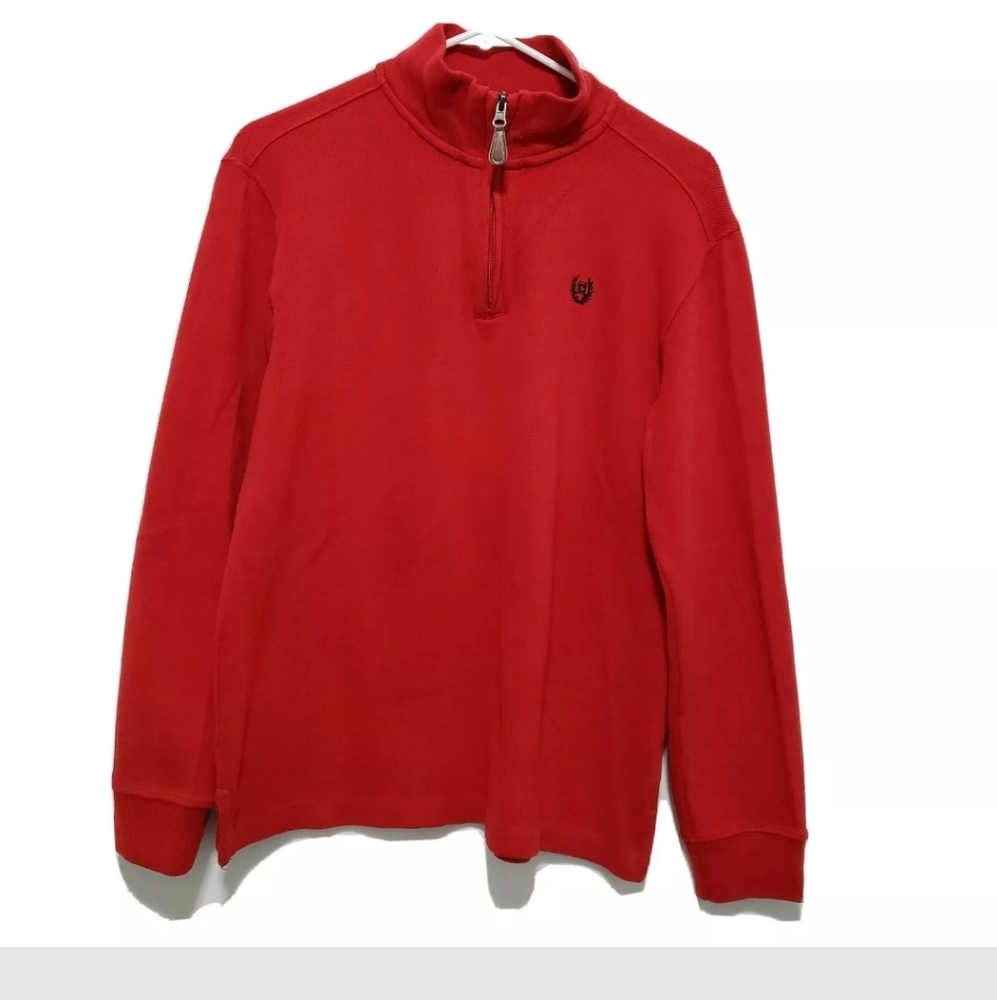 Chaps Ralph Lauren Boys Long Sleeve 1/4 Zip Pullover Sweater Red L 14/16